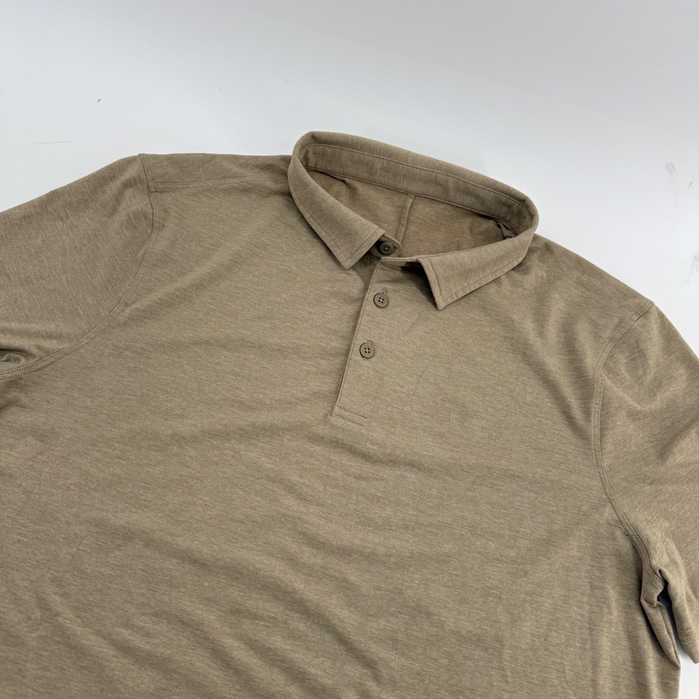 Lululemon Evolution Polo Shirt Mens Large Tan Heathered Short Sleeve Golf Top
